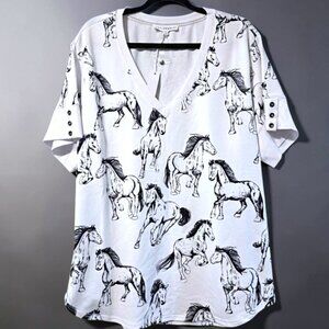 JANE + DELANCEY Wild Horses V-Neck Tunic Top Size 1X NWT